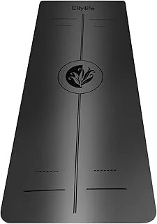 Tapis de Yoga en Caoutchouc Naturel avec Repères d’Alignement, ECO PU/TPE, Extrêmement Antidérapant, avec Sangle, Pour Yoga, Pilates et Fitness à la Maison