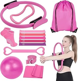 13pcs Kit Pilates Maison pour Femmes: Kit Yoga Sculptez Vos Cuisses Bras et Abdos à la Maison - Set Yoga Fitness Complet et Portable