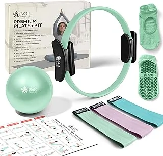 Kit Pilates Complet à Domicile – Pilates Ring, Ballon Pilates, 3 Bandes de Résistance, Chaussettes Antidérapantes + Guide | Fitness Femme Home Workout, Tonification Corps