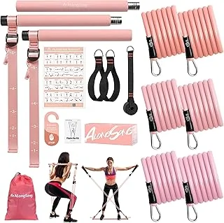 Elastiques Musculation Barre de Pilates - 2025 Kit Fitness Maison avec 6 Bandes de Résistance Élastique 20-180Lbs & Ancrage de Porte pour Complet Entraînement Yoga/Musculation