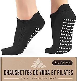 3 paires de chaussettes de yoga anti-dérapantes sans chaussettes. Fitness Danse Barre. Chaussettes antidérapantes/antidérapantes, à bout renforcé et à la cheville, EU 37-42