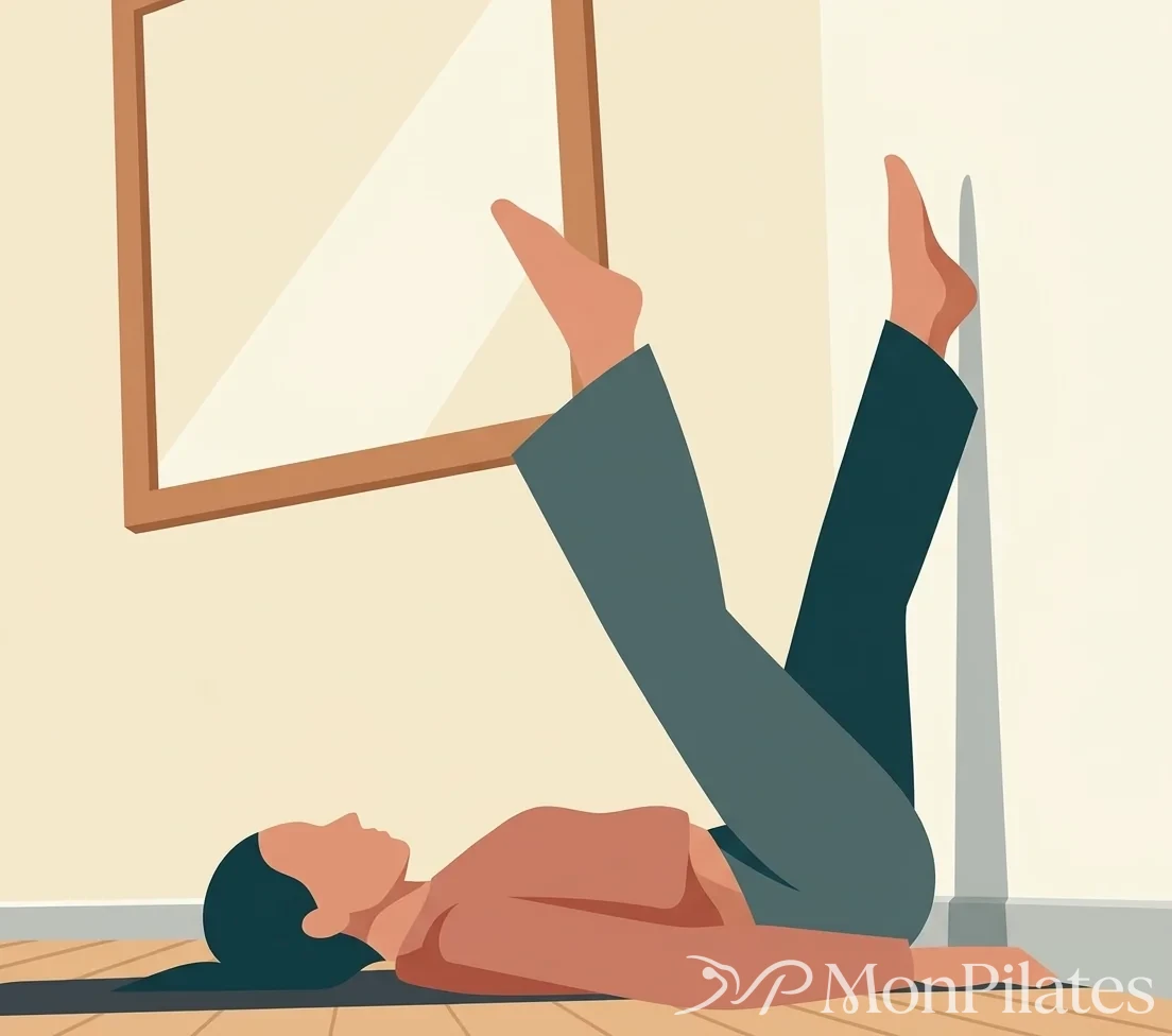 Exercice de levée de jambe en pilates au mur pour renforcer les abdominaux