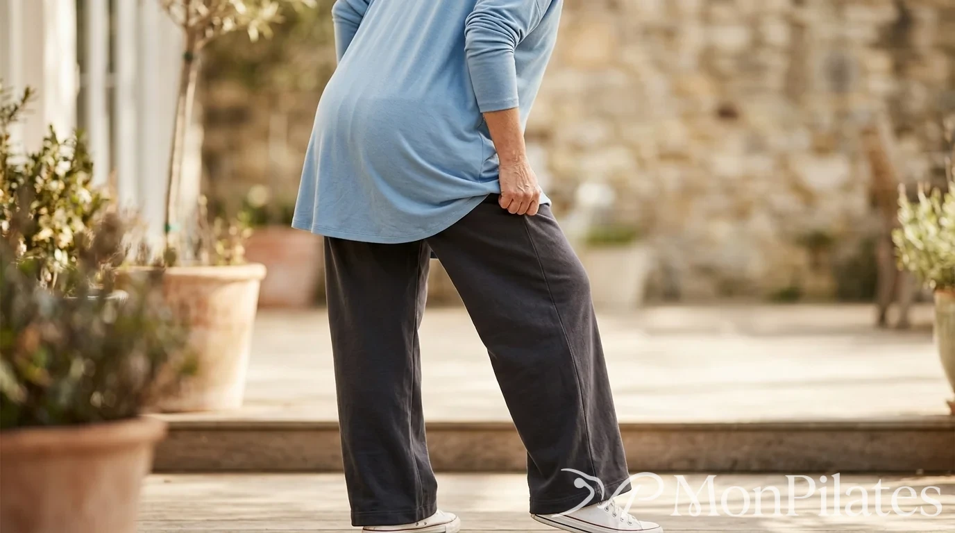 Gros plan sur un legging taille haute texturé pour le Pilates