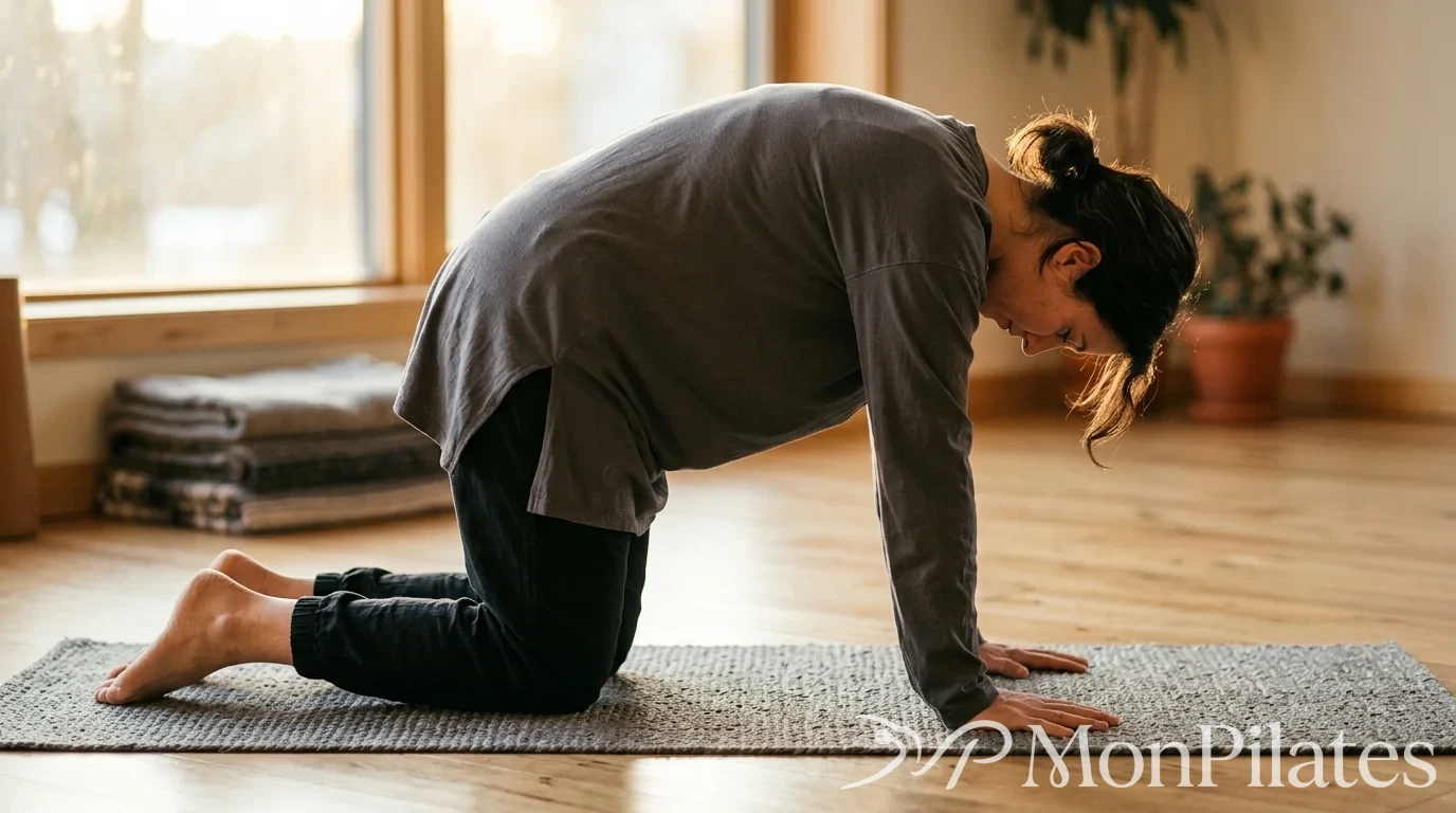 Position du chat en Pilates pour soulager le mal de dos après la grossesse