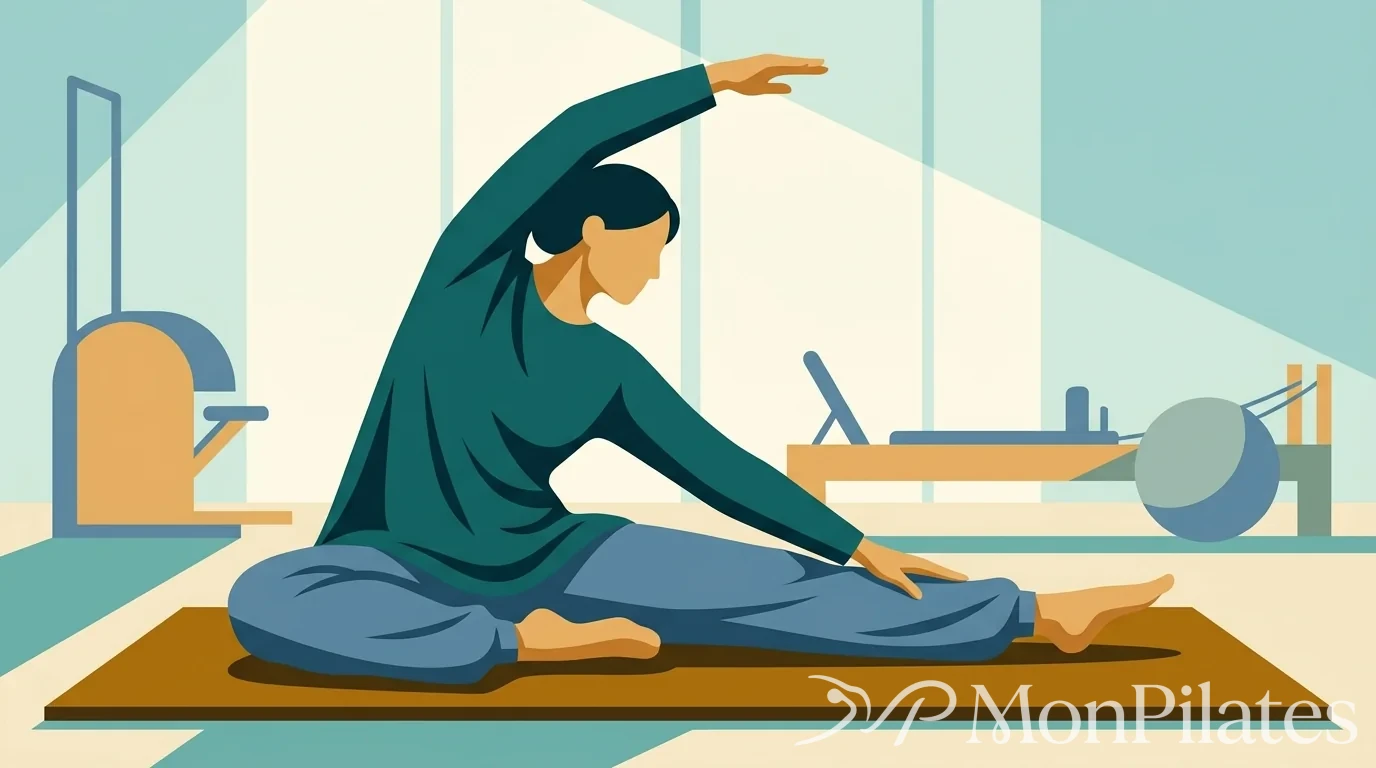 Femme réalisant un étirement Pilates avec une tenue extensible