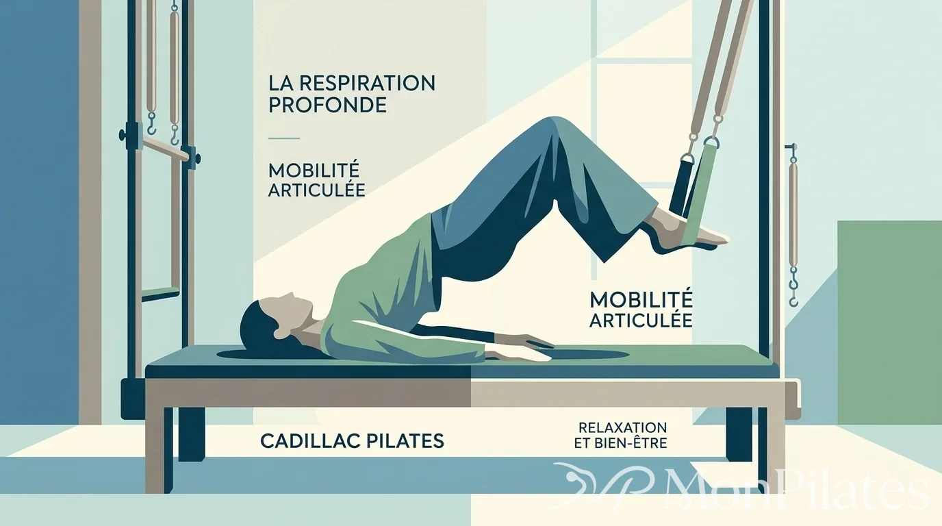 Position de pont avec les pieds dans le trapèze du Cadillac pour la mobilité vertébrale