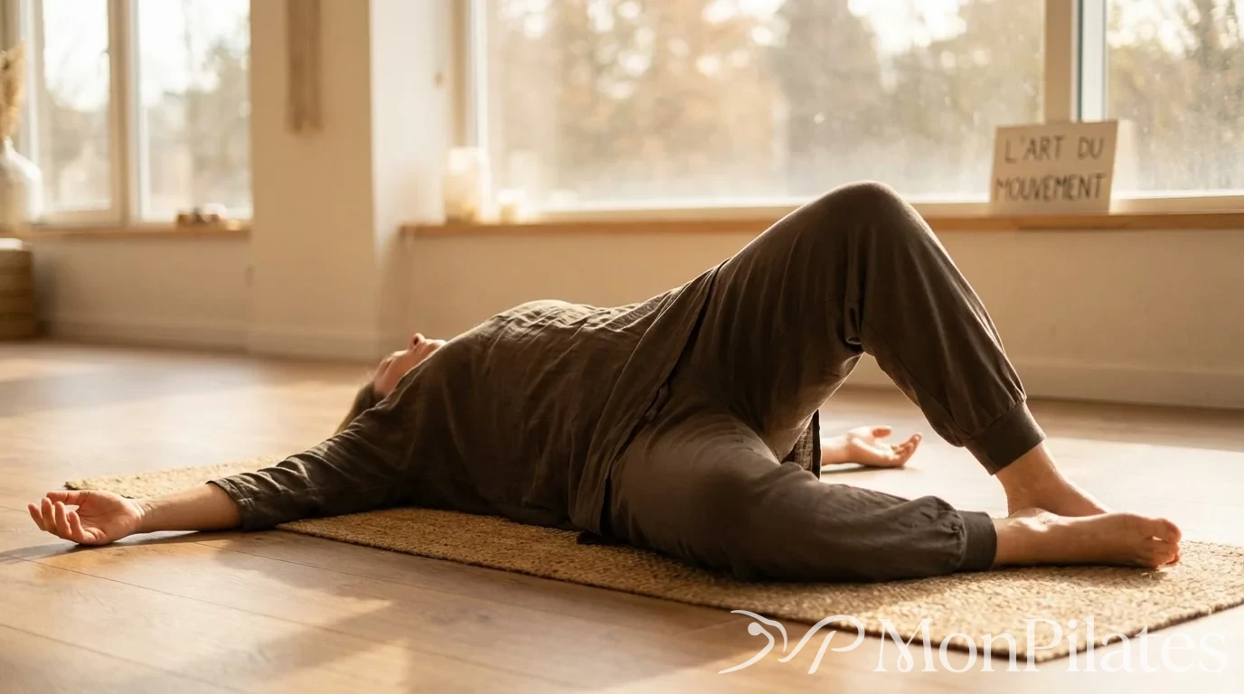 Torsion douce de la colonne vertébrale avec les genoux basculés sur le côté