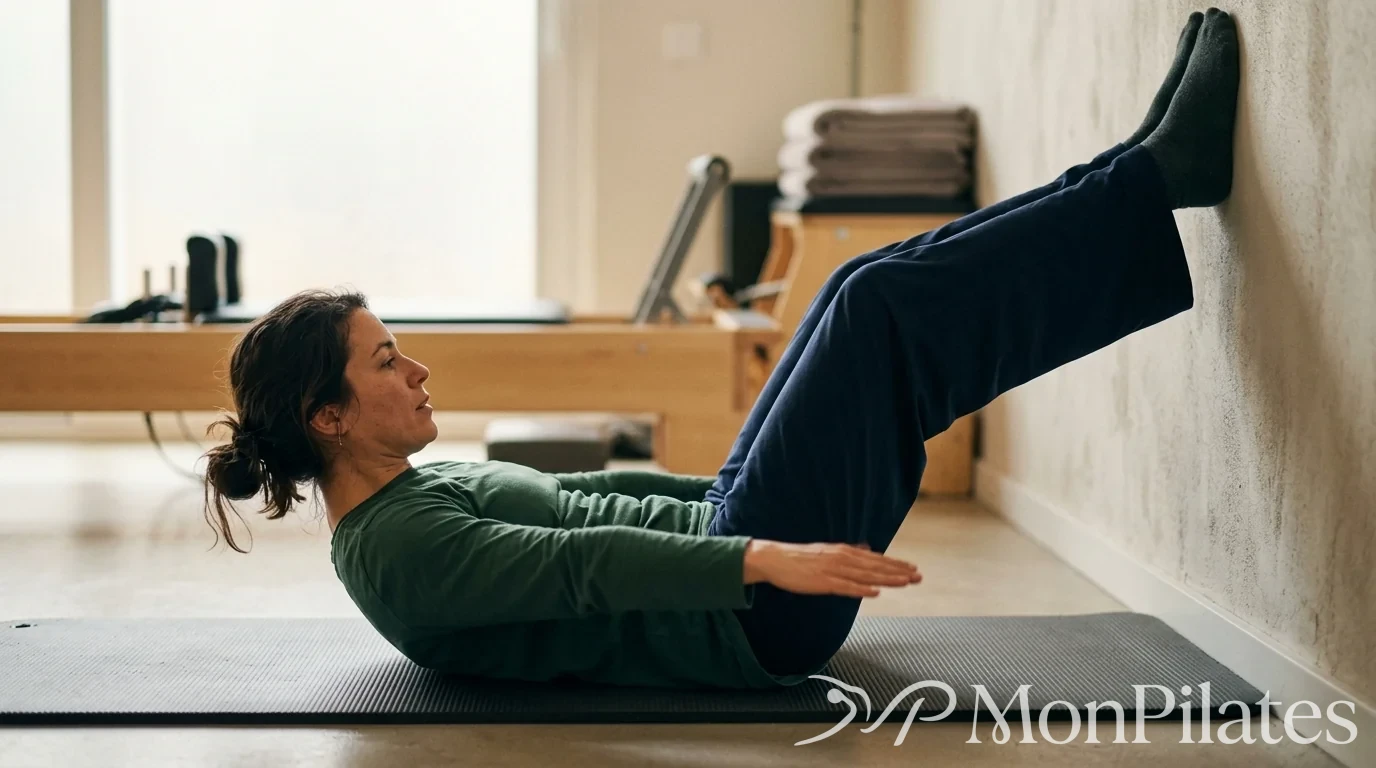 Pratique de l'exercice du Hundred avec appui mural