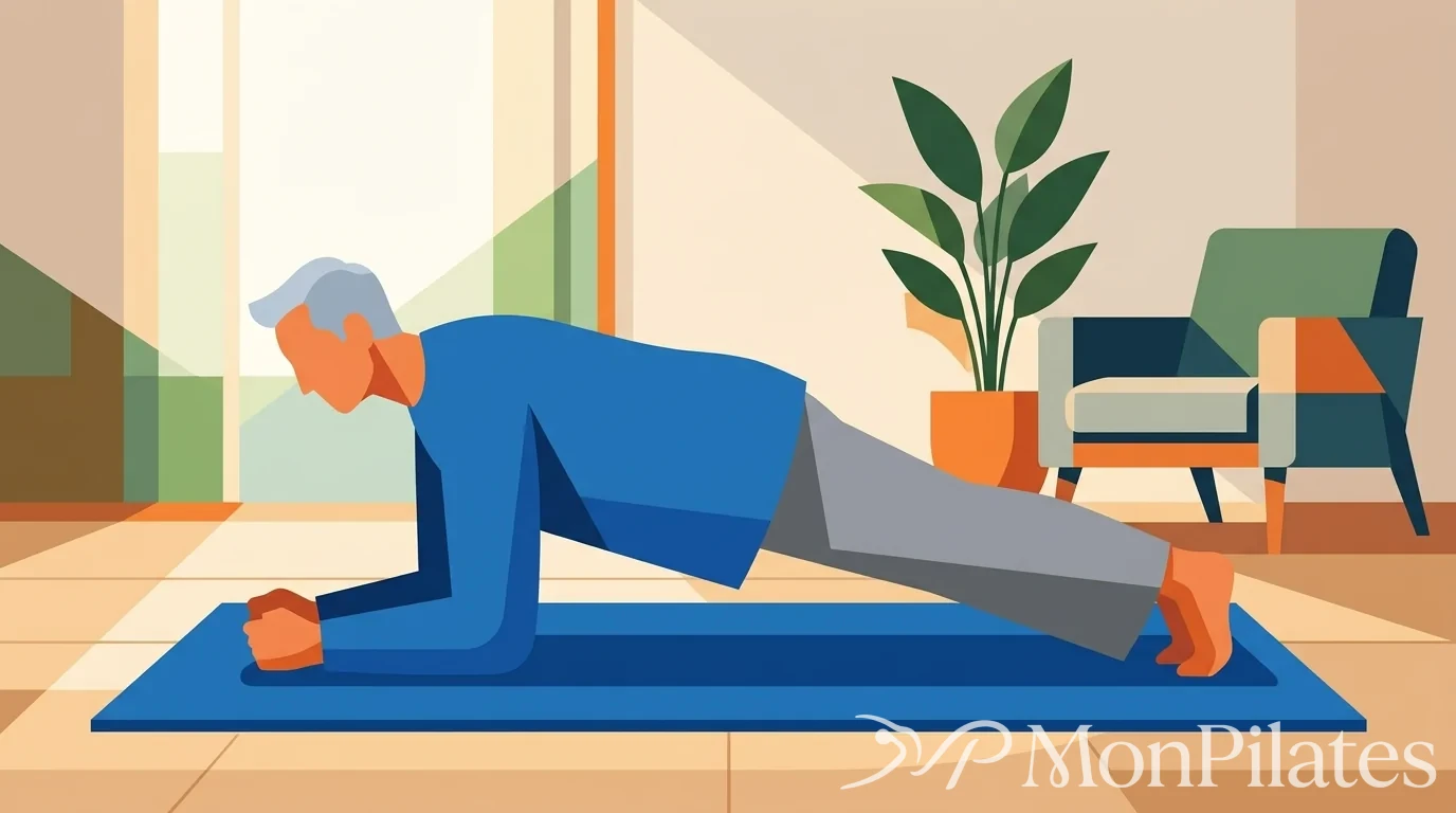 Senior réalisant une planche modifiée sur les genoux sur un tapis