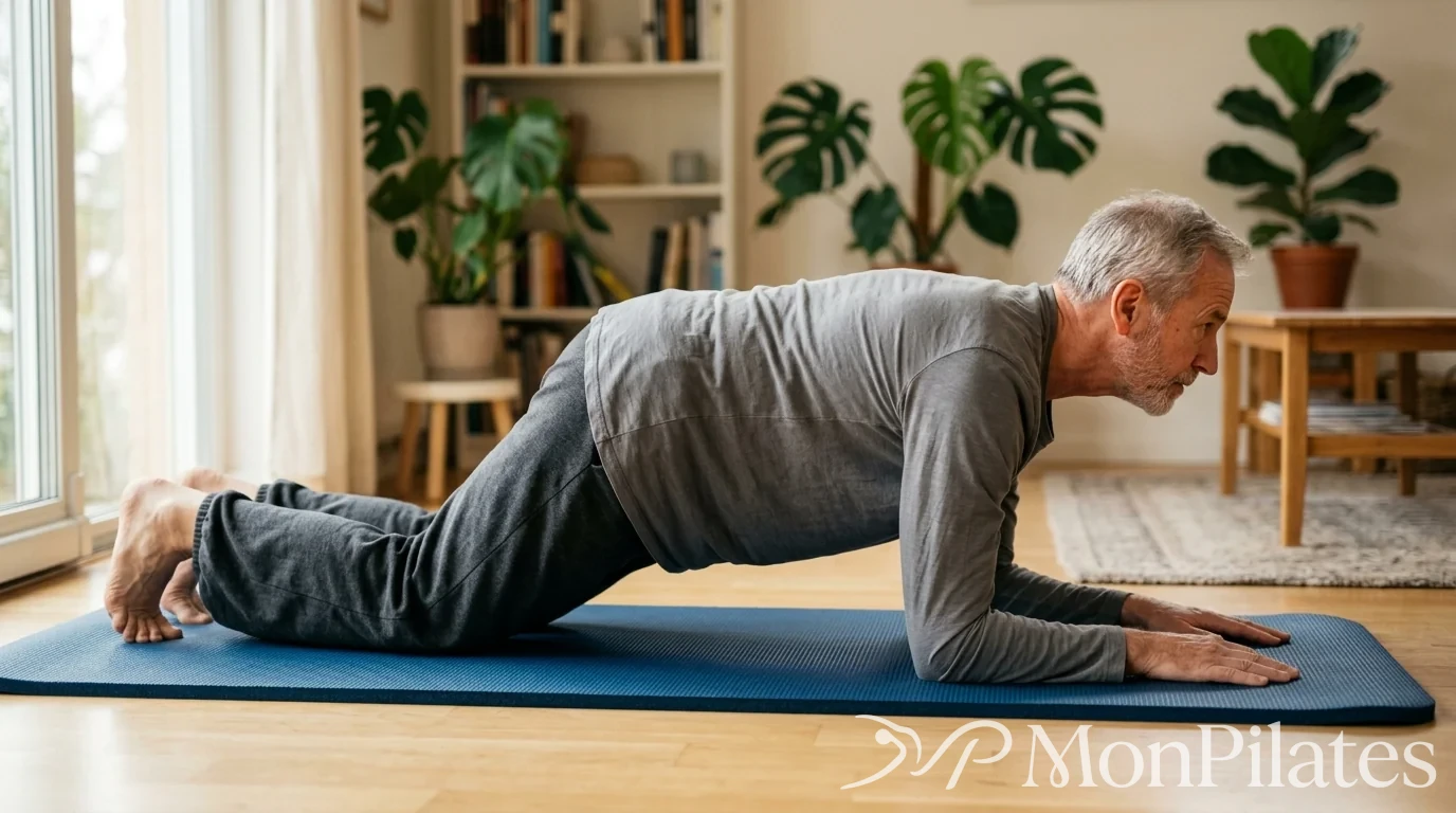 Senior réalisant une planche modifiée sur les genoux sur un tapis